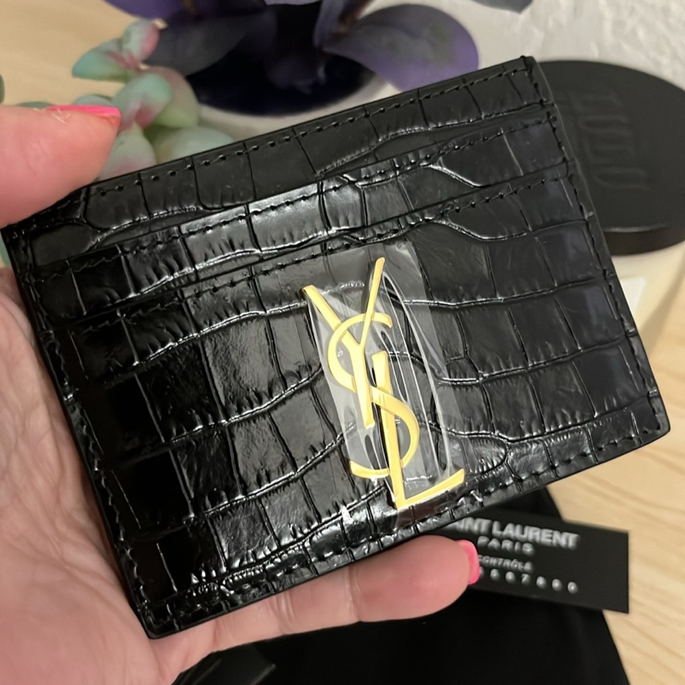 NWT Saint Laurent Black Croc-Embossed Card Holder - Picture 5 of 9
